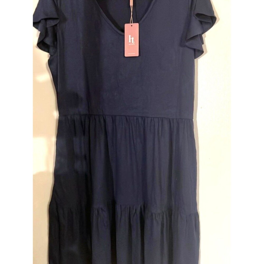 Hotouch Navy Tiered Short‑Sleeve Dress – Size L - NWT
